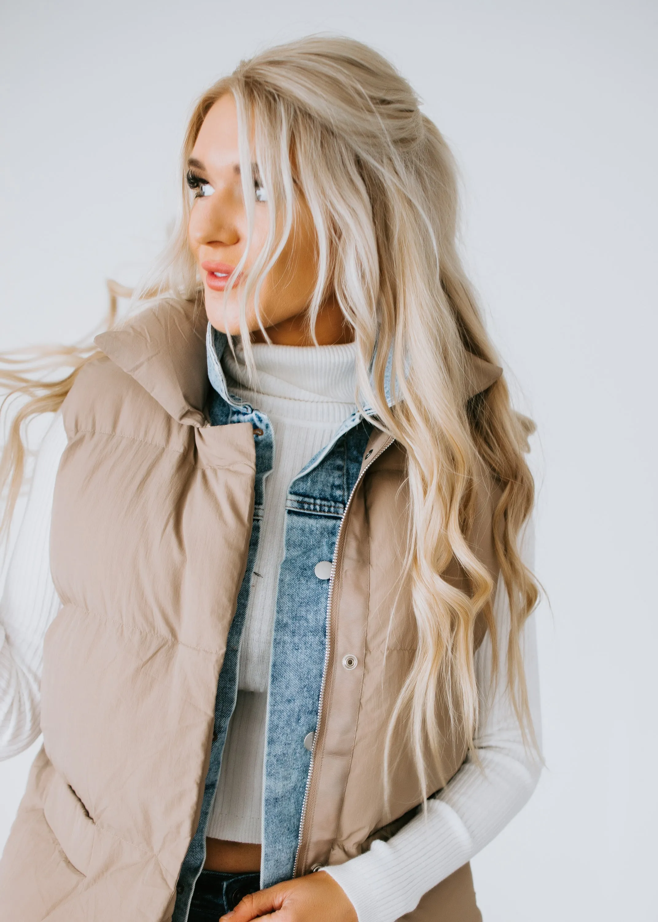 Jenna Denim Layered Puffer Vest