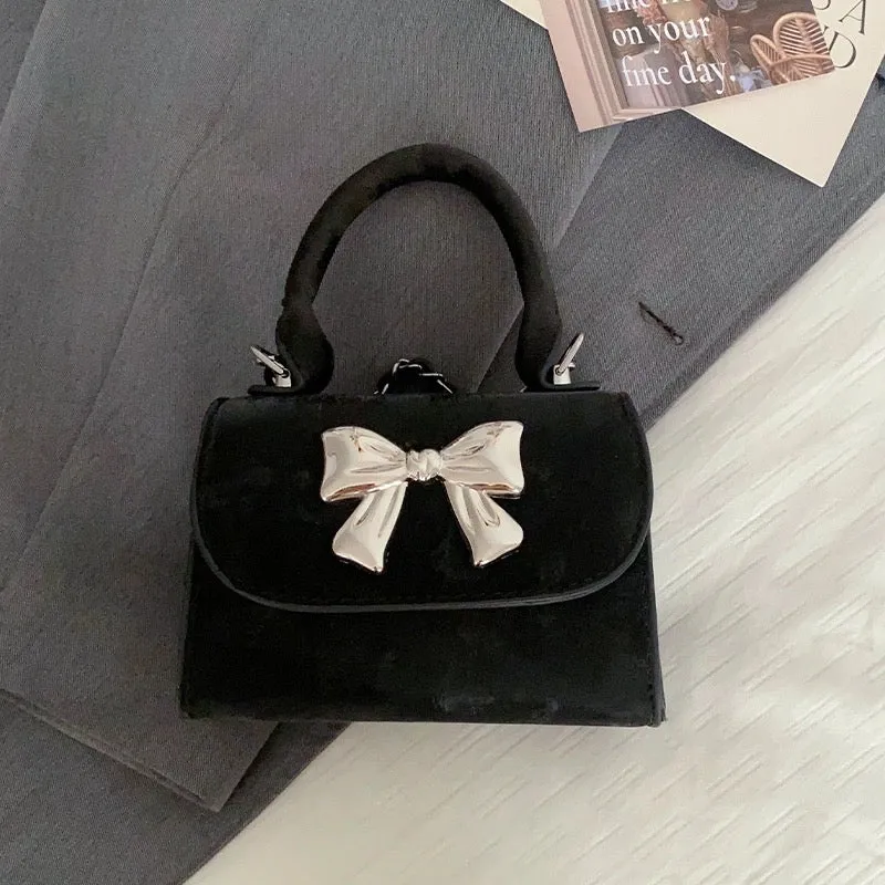 Korean bow mini bag for women 2024 new trendy shoulder crossbody bag high-end versatile chain handbag