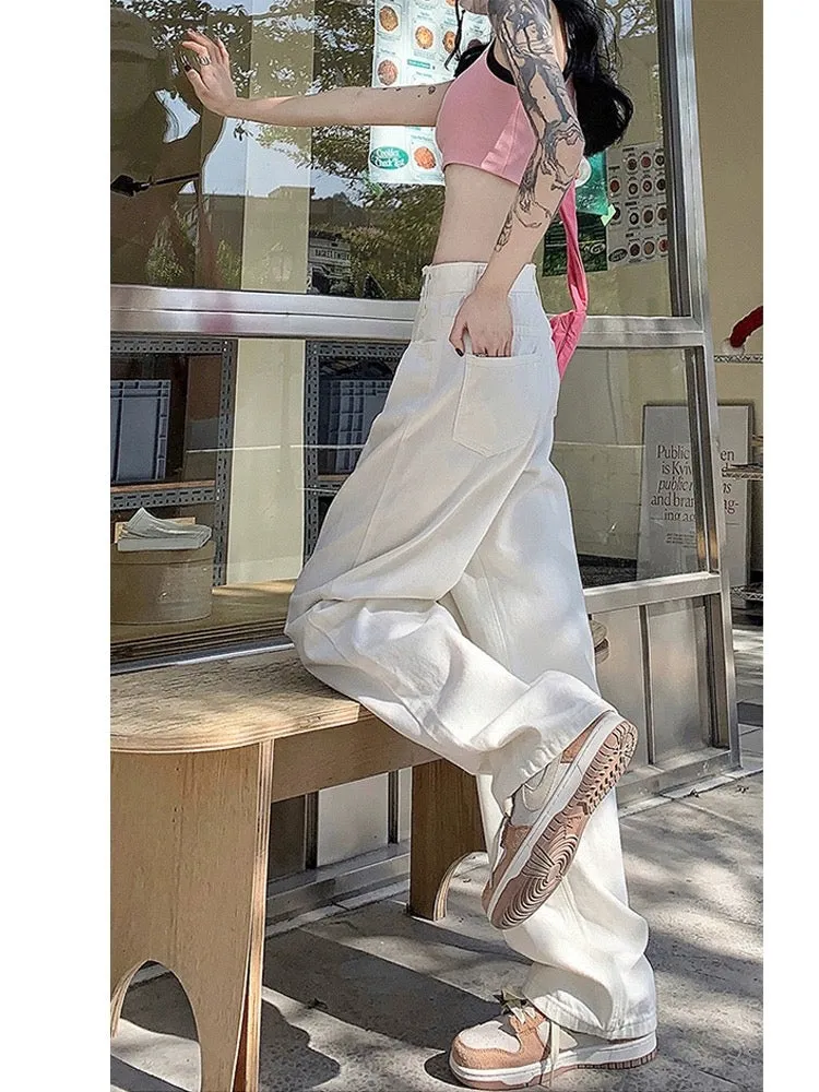 La Chapelle high-waisted white wide-leg jeans for women summer 2024 new style high-end drape straight-leg floor mopping pants