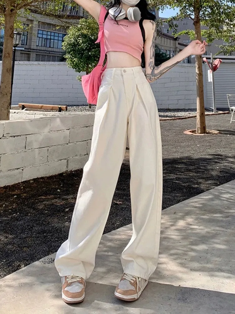 La Chapelle high-waisted white wide-leg jeans for women summer 2024 new style high-end drape straight-leg floor mopping pants