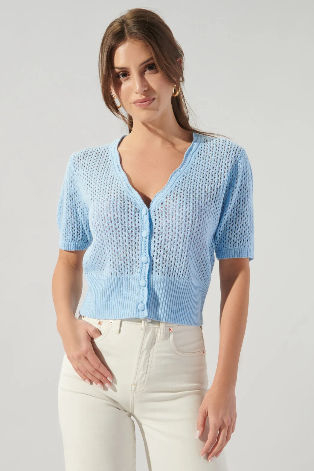 Leighton Short Sleeve Crochet Knit Cardigan