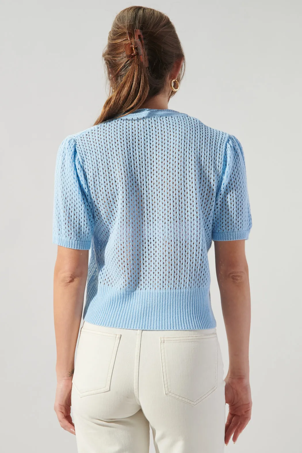 Leighton Short Sleeve Crochet Knit Cardigan