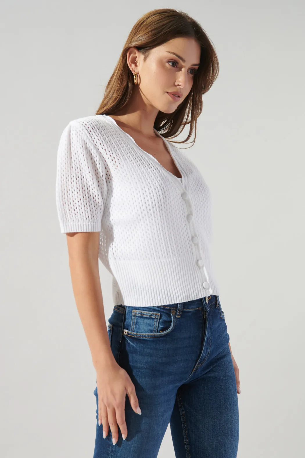 Leighton Short Sleeve Crochet Knit Cardigan