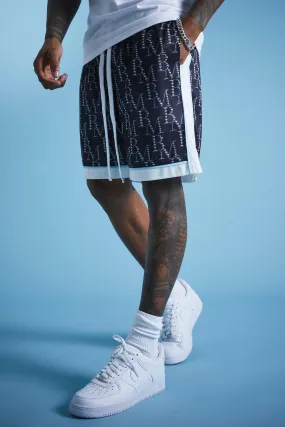 Lil Tjay Loose Fit Printed Mesh Basketball Short | boohooMAN UK