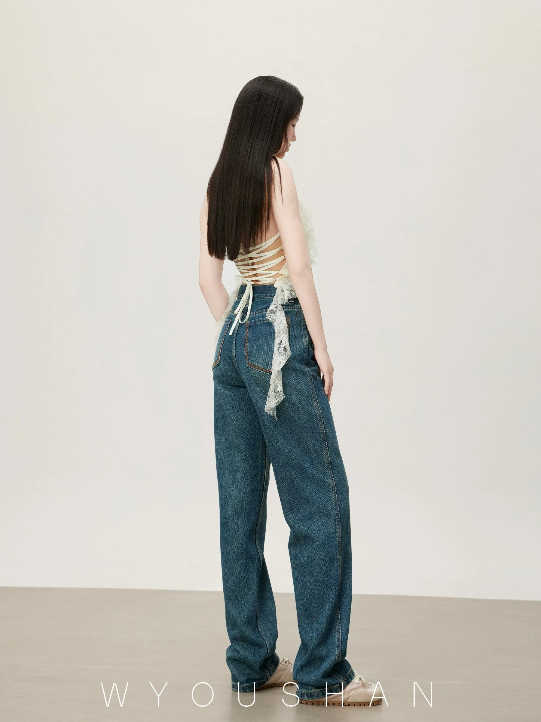 M8811 Wang Youshan high waist jeans women's loose new 2024 summer straight trousers slimming wide leg pants