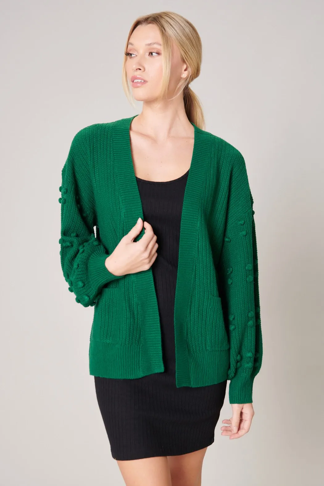 Maritza Pom Sleeve Open Front Cardigan