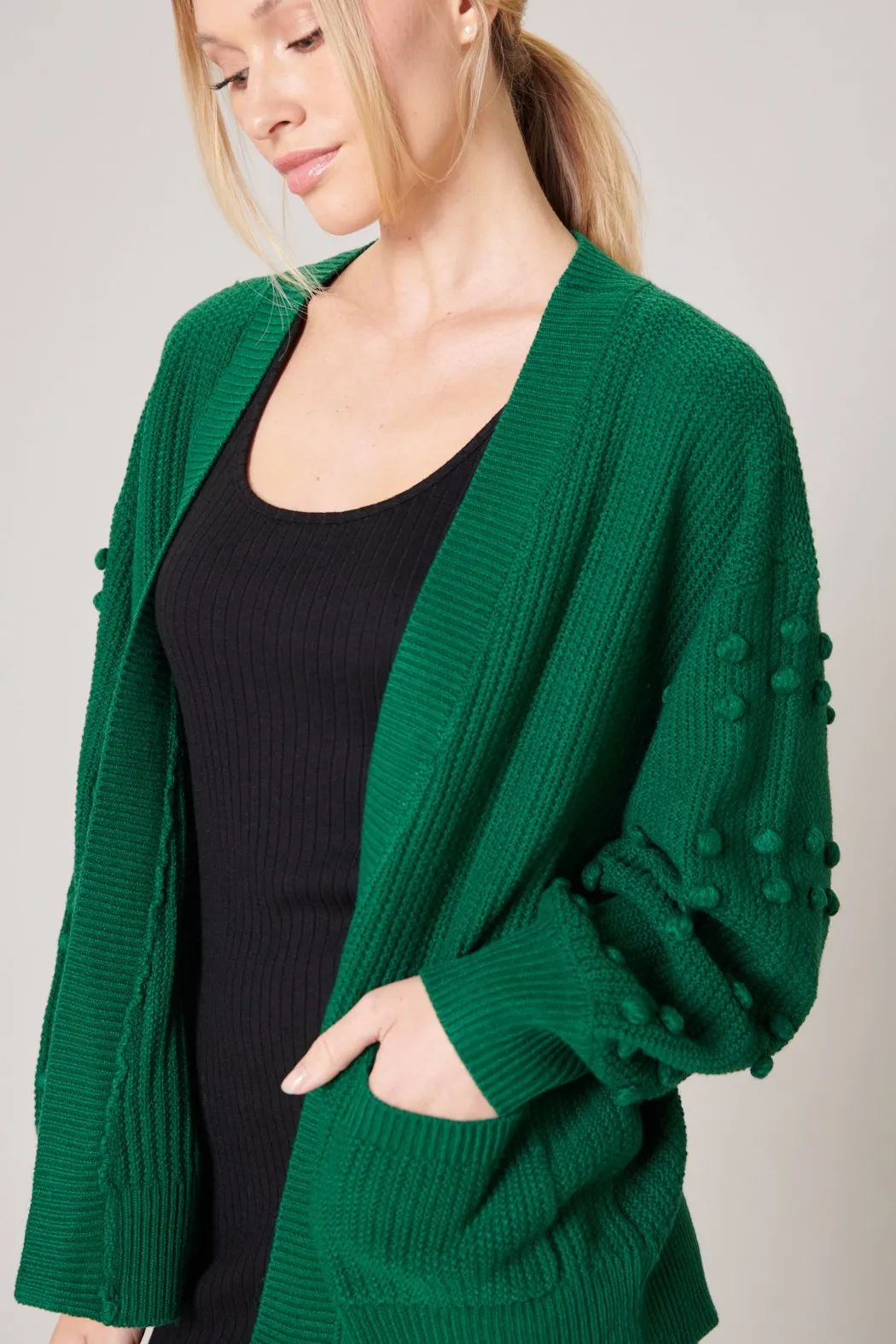 Maritza Pom Sleeve Open Front Cardigan