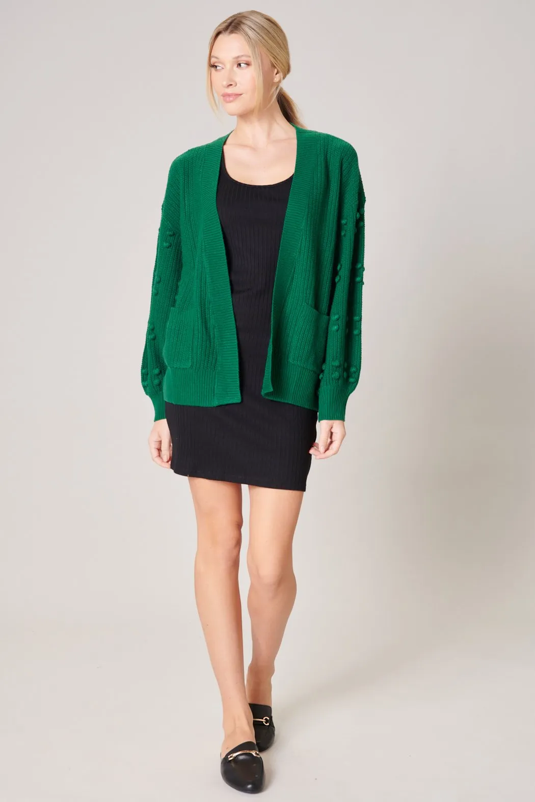 Maritza Pom Sleeve Open Front Cardigan