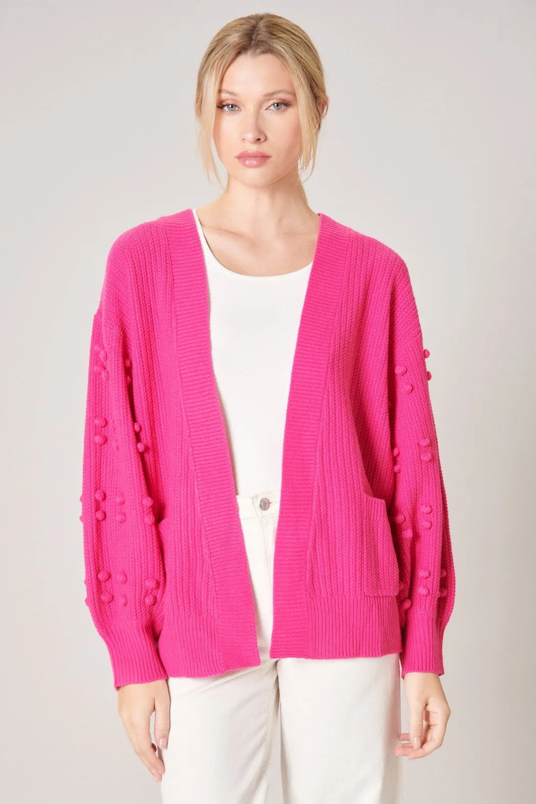 Maritza Pom Sleeve Open Front Cardigan