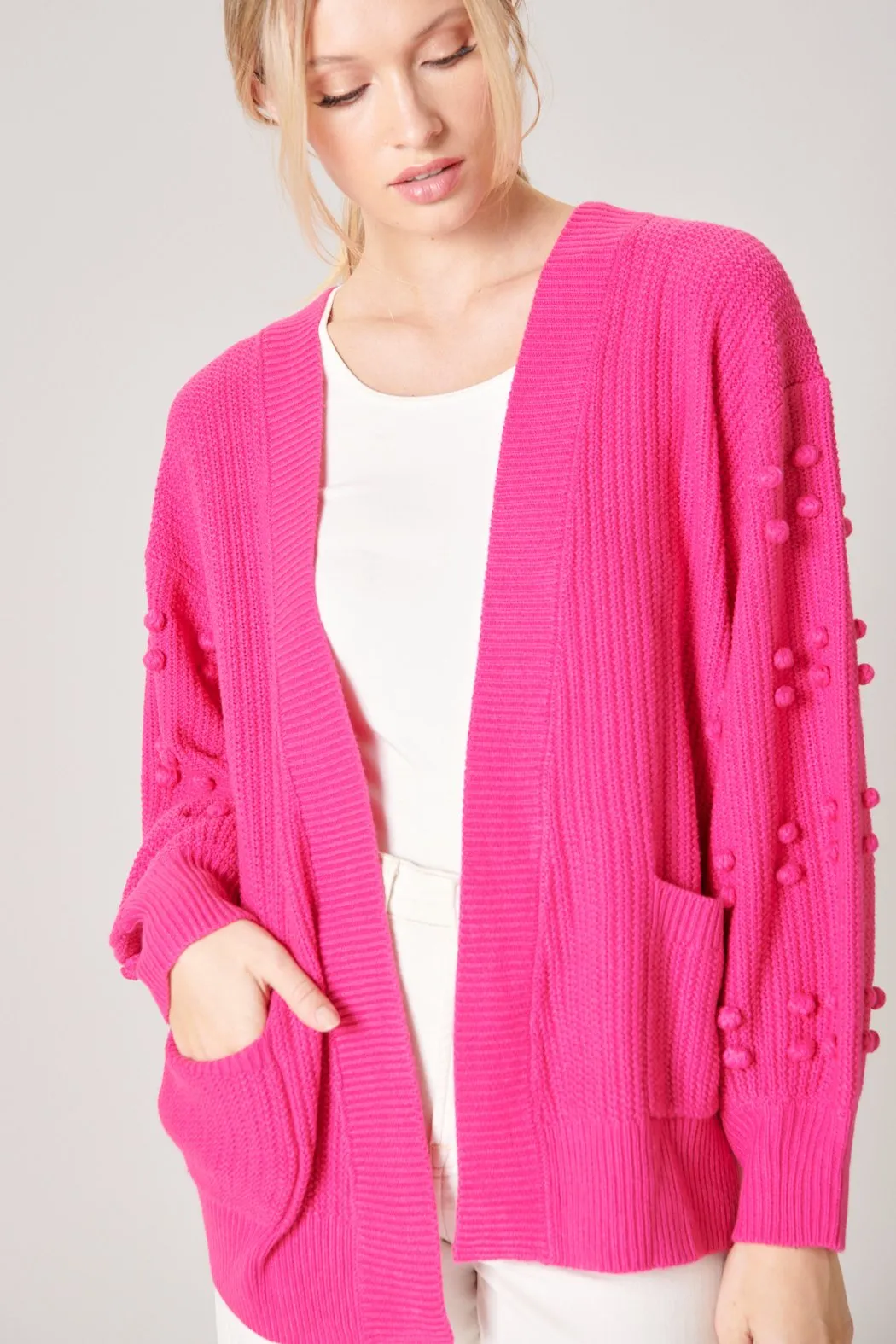 Maritza Pom Sleeve Open Front Cardigan