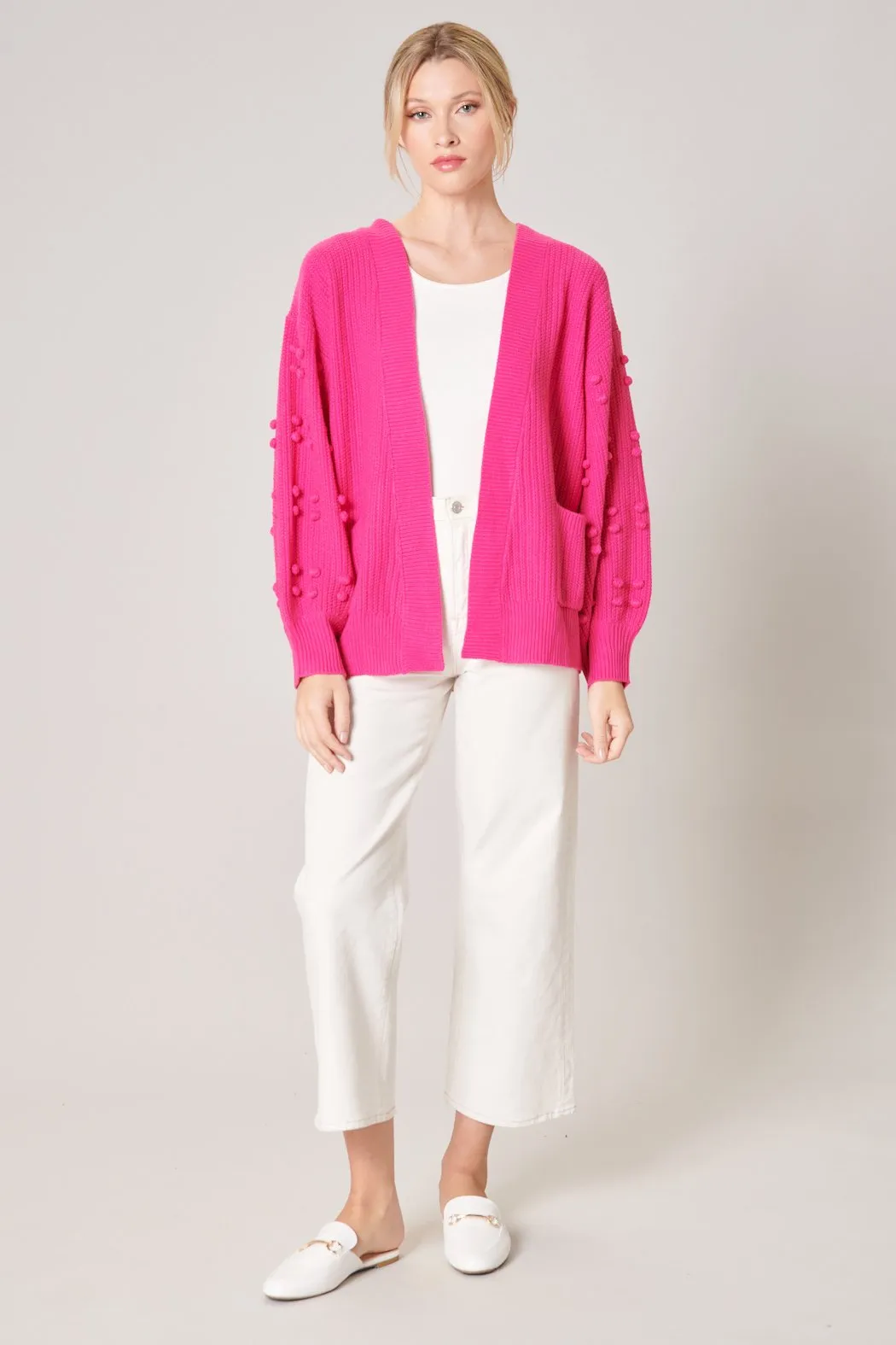 Maritza Pom Sleeve Open Front Cardigan