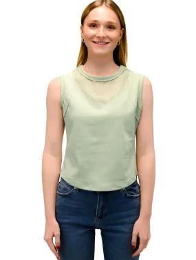 Mesh Detail Tank in Sage