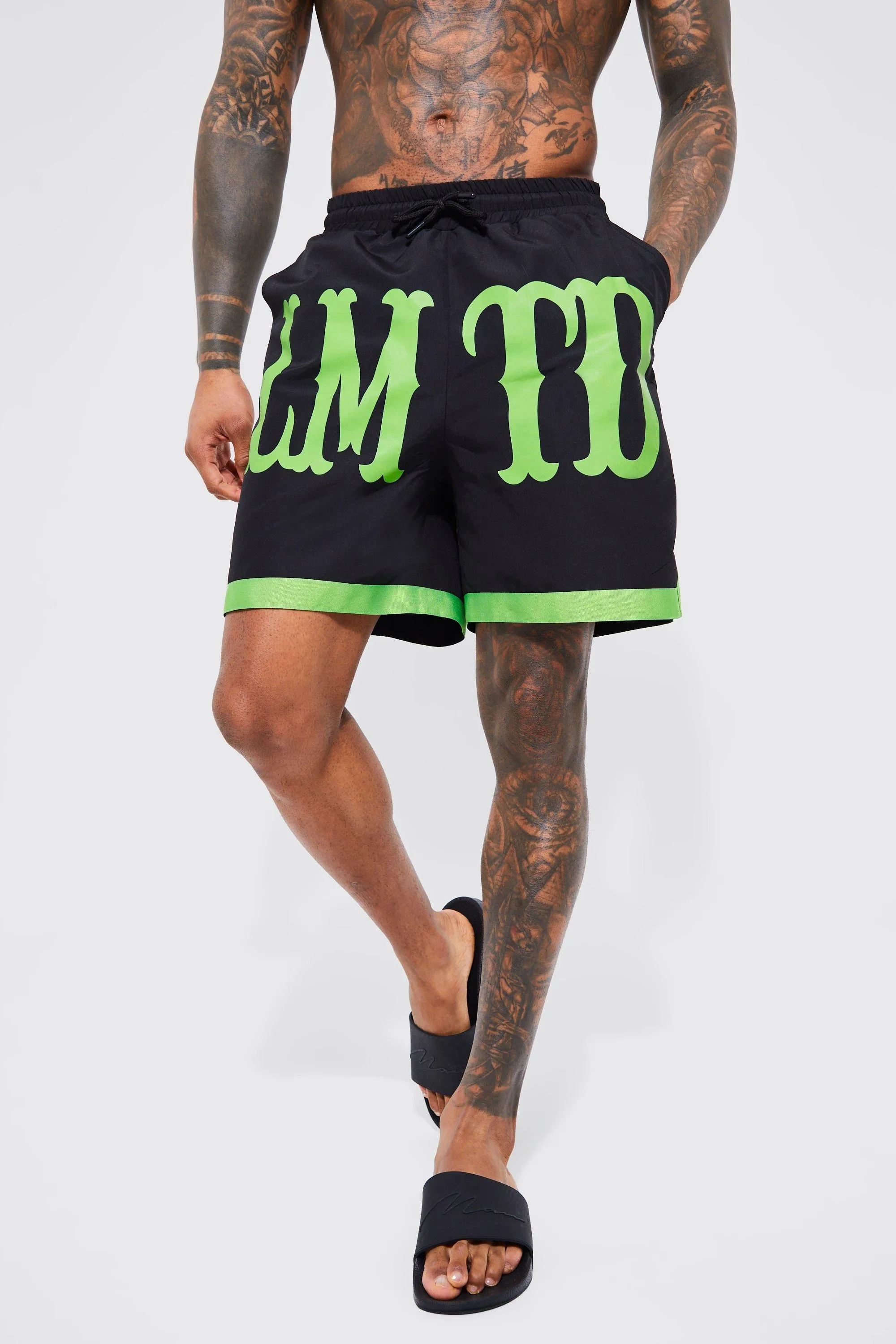 Mid Basketball Limited Swim Shorts | boohooMAN UK