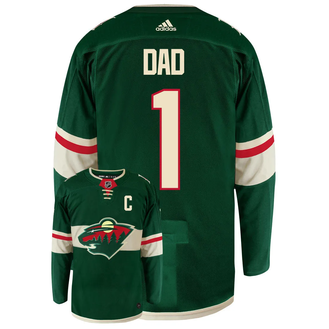 Minnesota Wild Dad Number One Adidas Primegreen Authentic NHL Hockey Jersey     