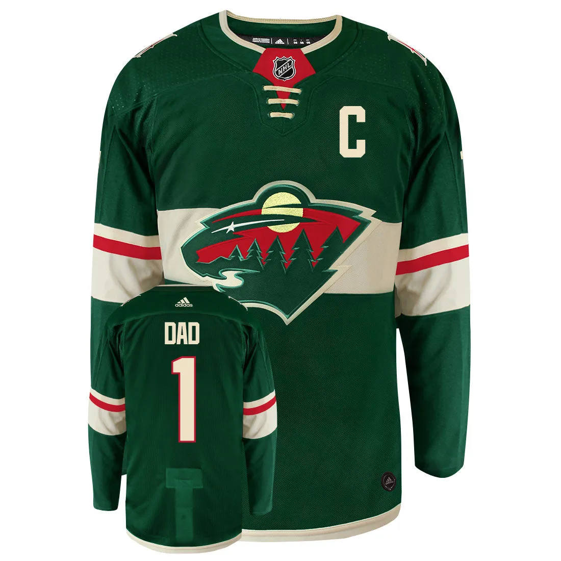 Minnesota Wild Dad Number One Adidas Primegreen Authentic NHL Hockey Jersey     