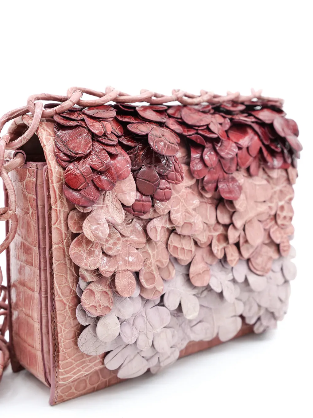 Nancy Gonzalez Floral Applique Crocodile Crossbody Bag