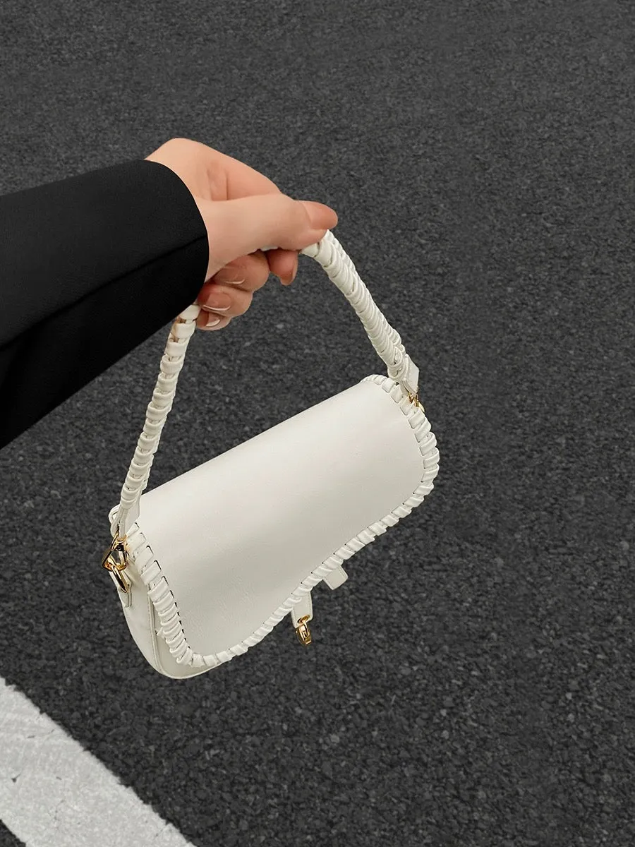 Niche hand-held white bag for women 2024 summer new fashion single shoulder crossbody bag versatile woven saddle bag