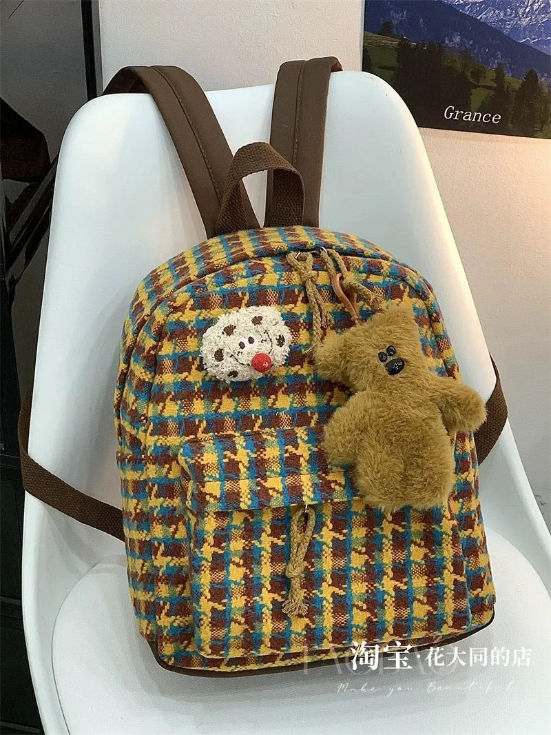 Niche red plaid small schoolbag 2024 autumn and winter Korean version student cute mini backpack versatile backpack