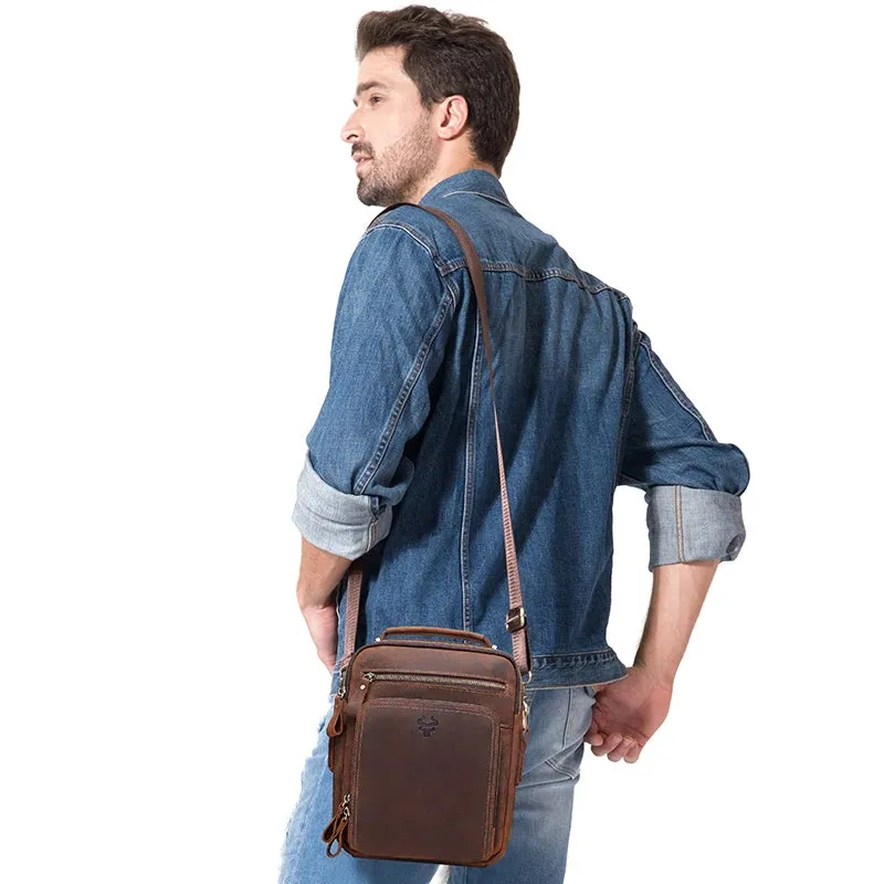 Paoli - Leather Crossbody Sling Bag for Men Multi Pocket Travel Shoulder Bag