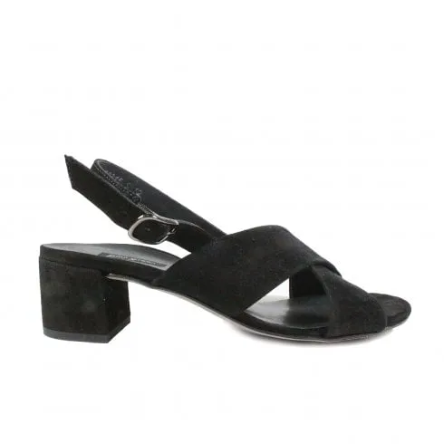 Paul Green 7066-01 | Black Suede | Womens Slingback Heeled Sandals