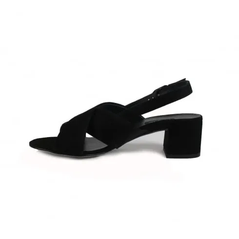 Paul Green 7066-01 | Black Suede | Womens Slingback Heeled Sandals