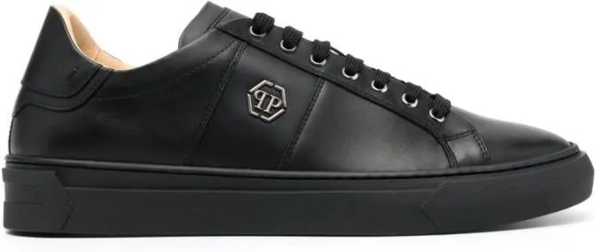 Philipp Plein logo-plaque leather sneakers Black