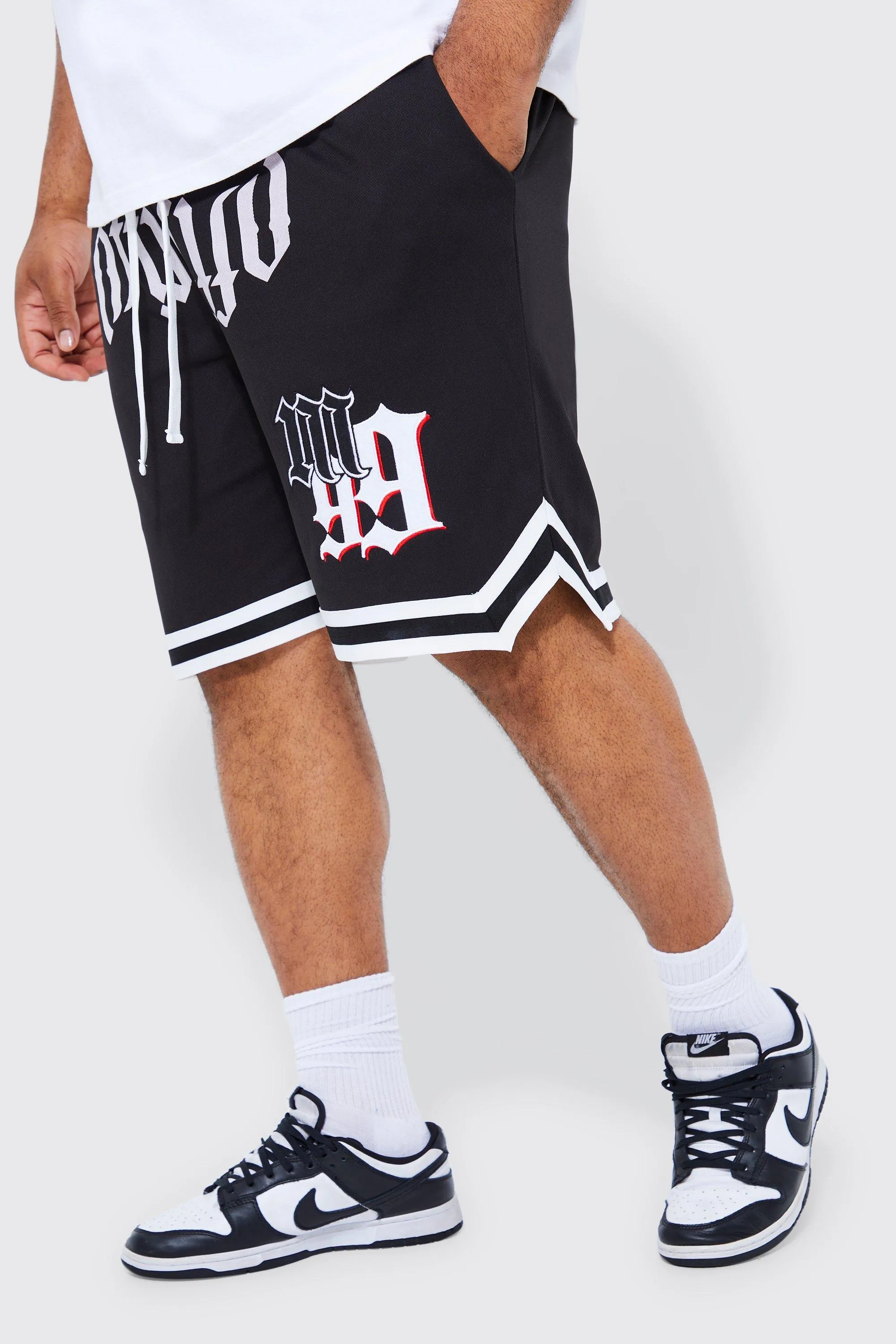 Plus Gothic Applique Basketball Short | boohooMAN UK