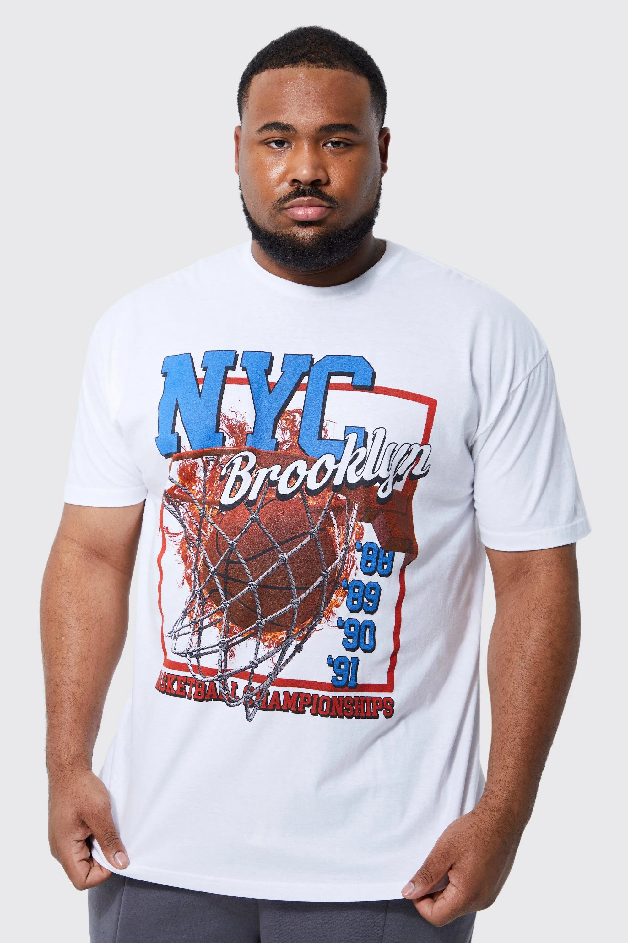 Plus Nyc Basketball Print T-shirt | boohooMAN UK