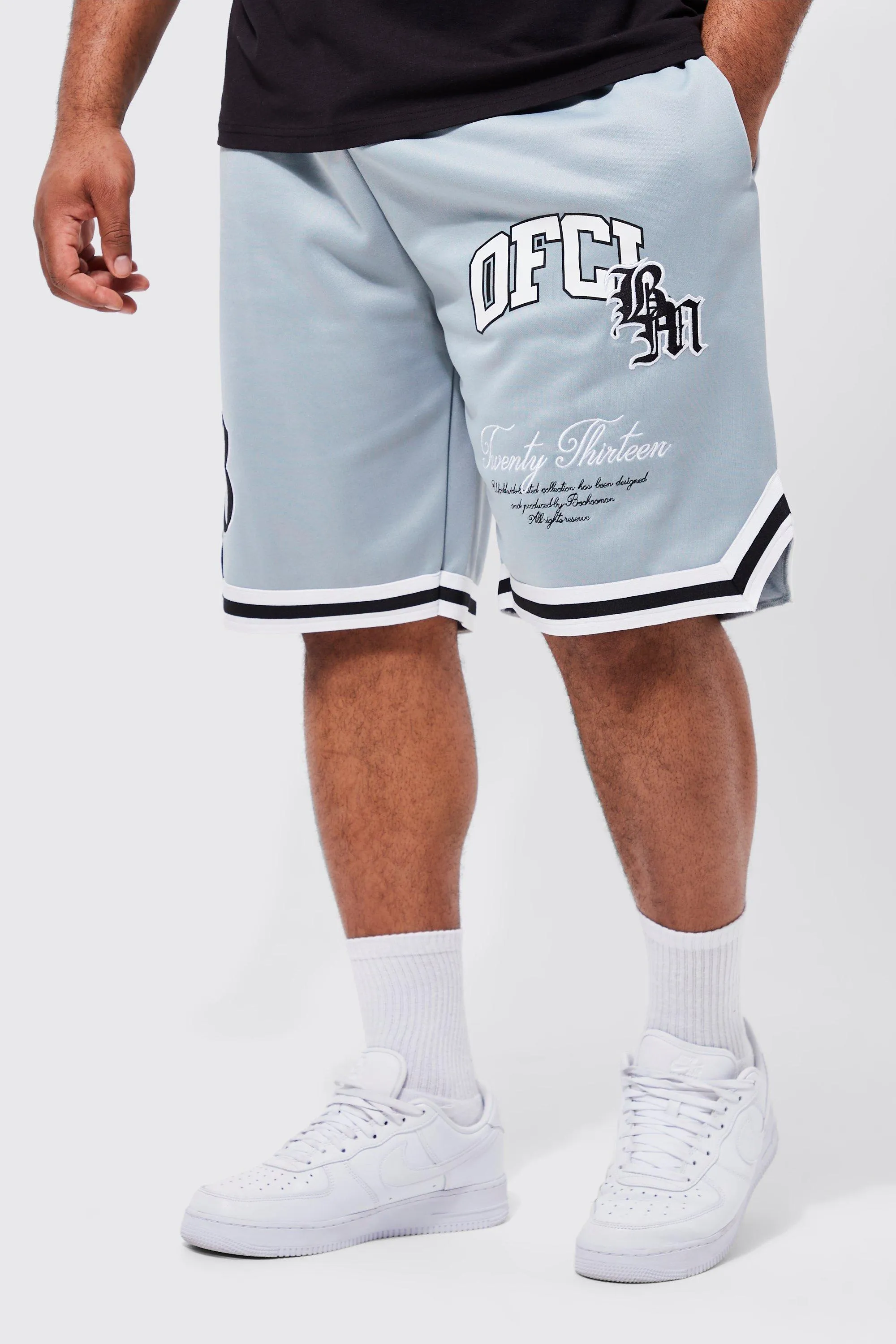 Plus Oversized Varsity Tricot Basketball Short | boohooMAN UK