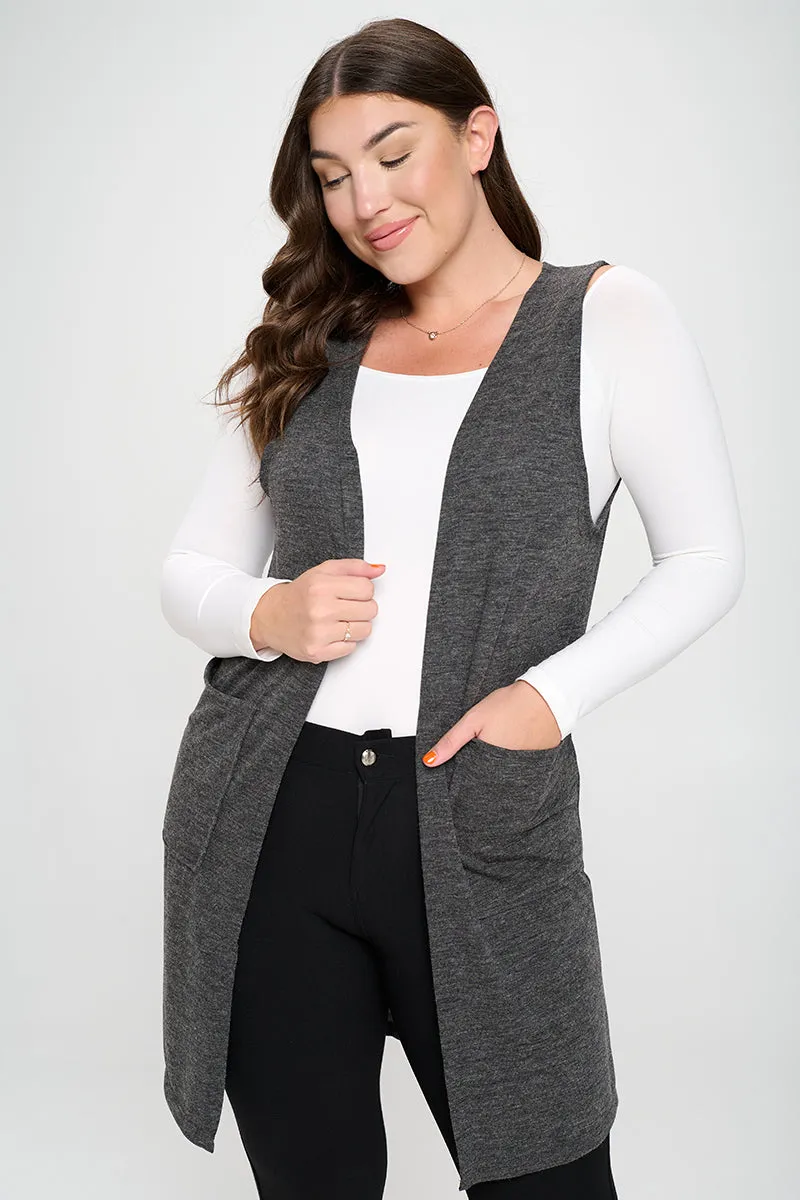 Plus Size Heather Knit Open Front Cardigan Vest