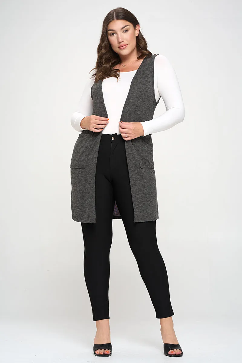 Plus Size Heather Knit Open Front Cardigan Vest