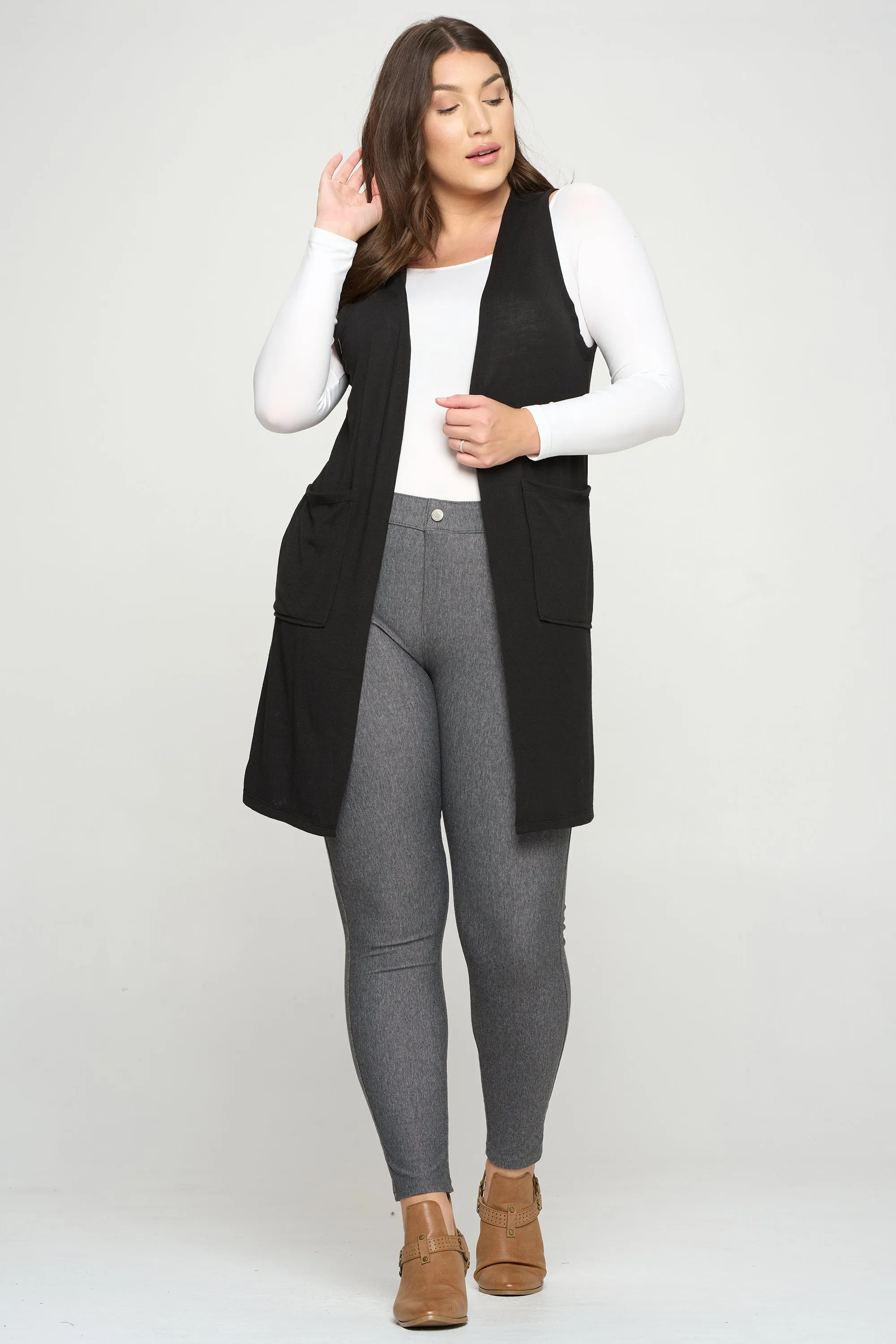 Plus Size Heather Knit Open Front Cardigan Vest