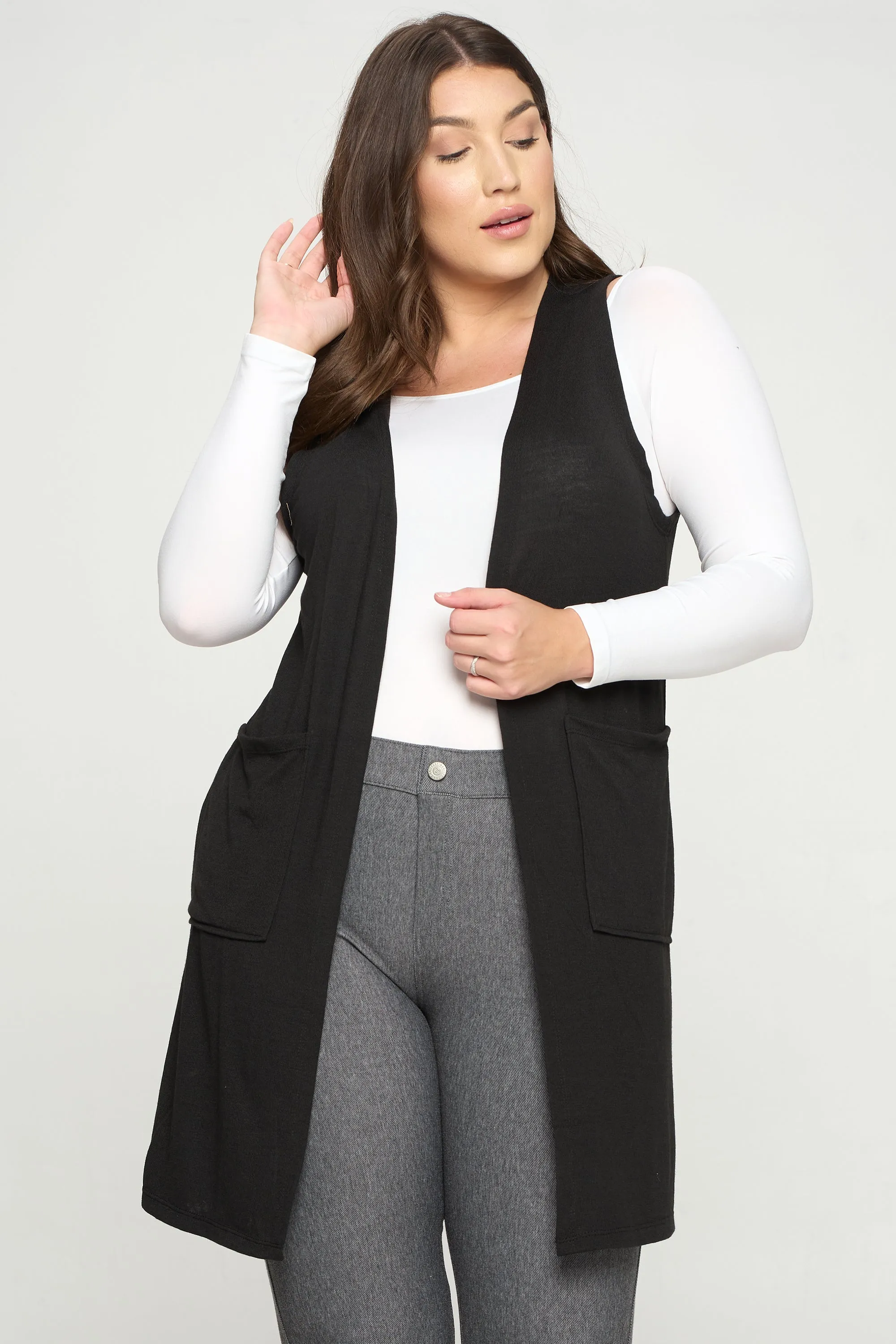 Plus Size Heather Knit Open Front Cardigan Vest