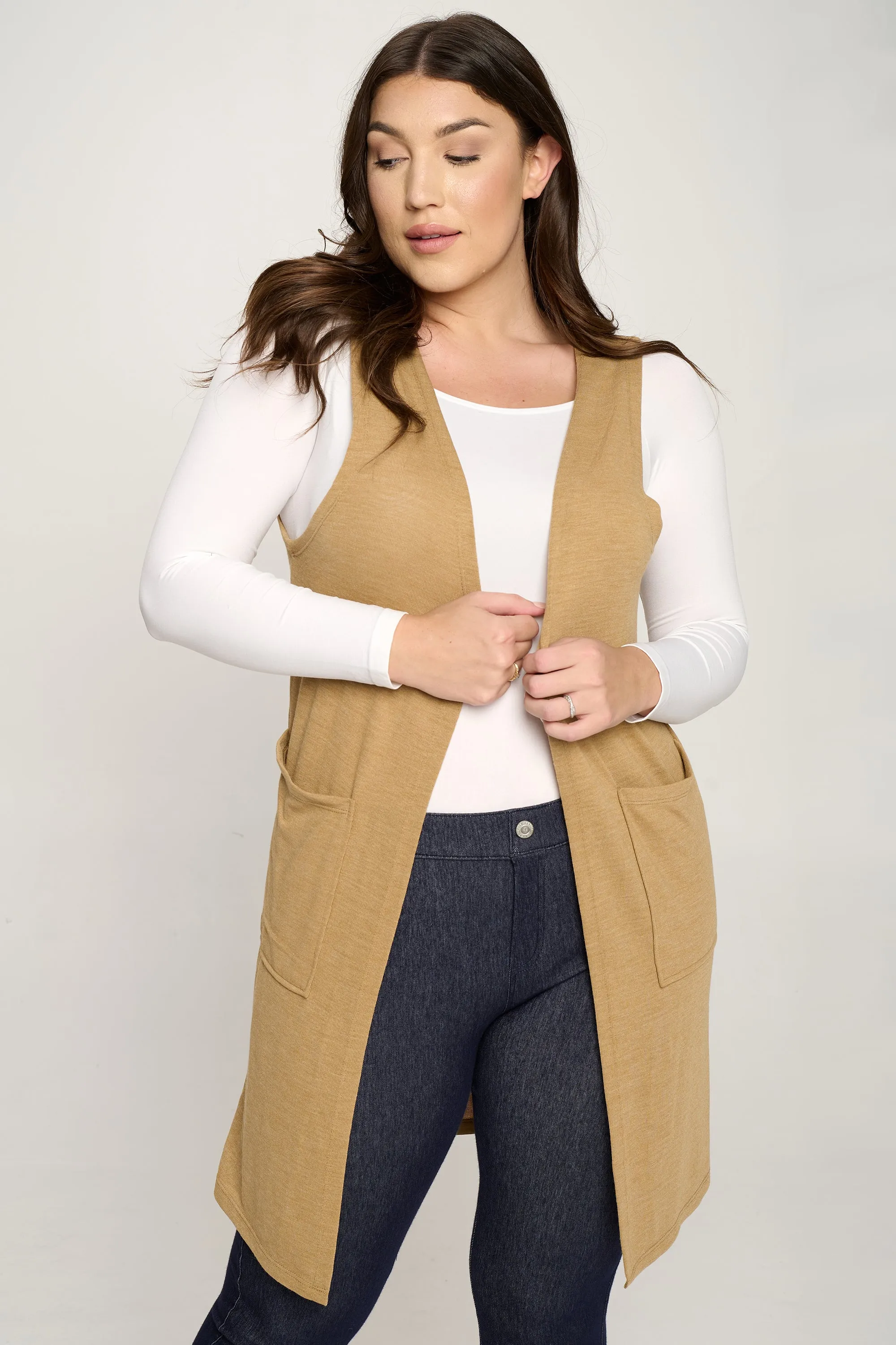 Plus Size Heather Knit Open Front Cardigan Vest