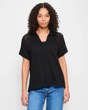 popular  Textured Summer Polo Top - Black