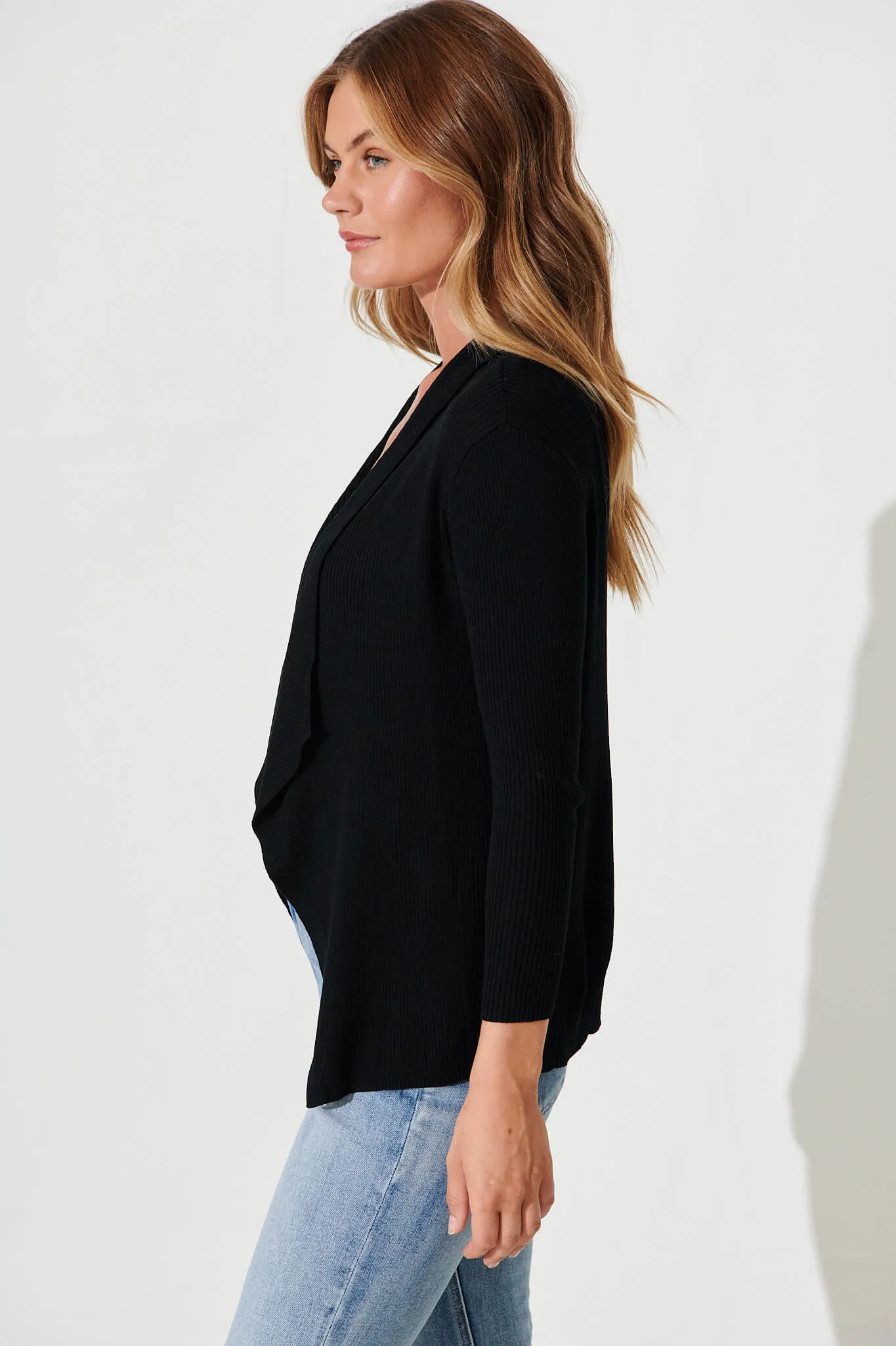 Preston Waterfall Knit Cardigan In Black