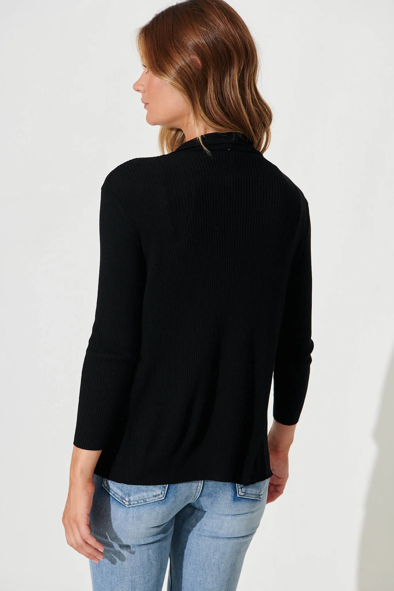 Preston Waterfall Knit Cardigan In Black