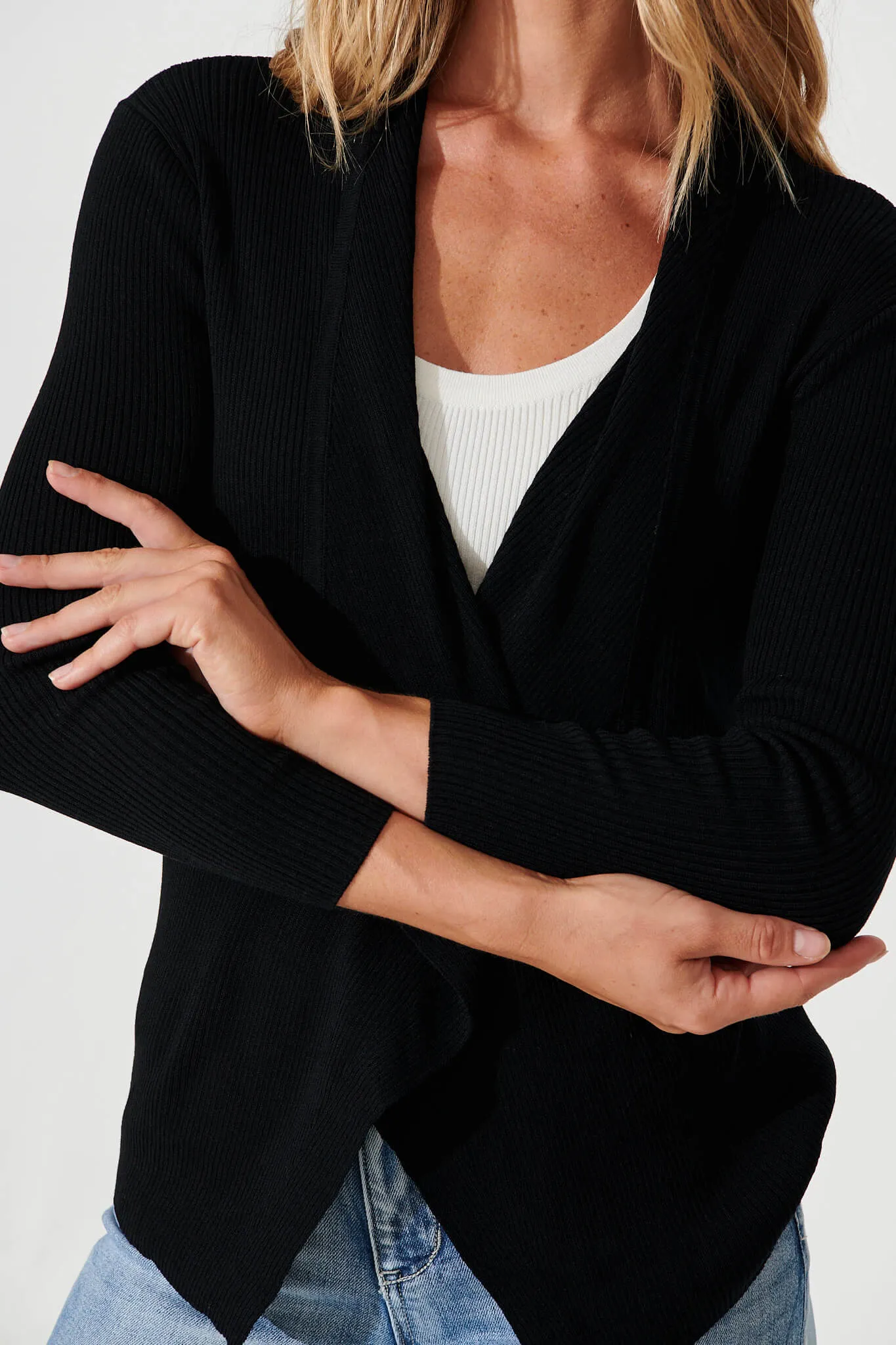 Preston Waterfall Knit Cardigan In Black