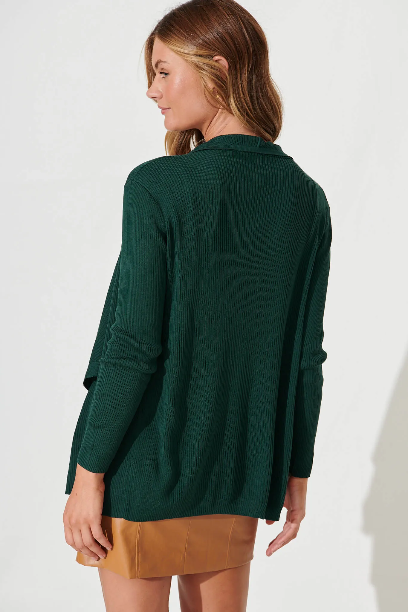 Preston Waterfall Knit Cardigan In Emerald