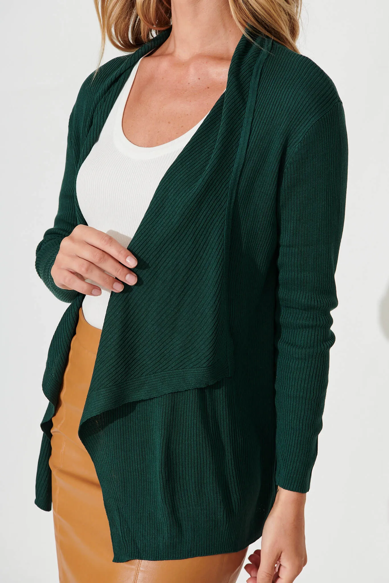 Preston Waterfall Knit Cardigan In Emerald