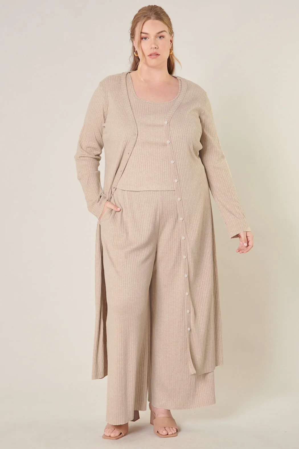 Provence Ribbed Knit Midi Cardigan Dress Curve