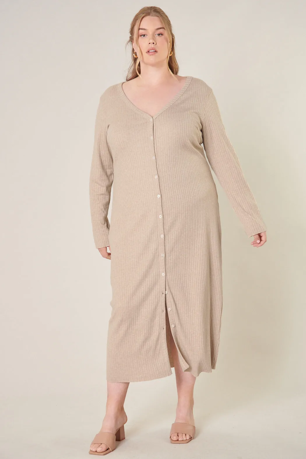 Provence Ribbed Knit Midi Cardigan Dress Curve