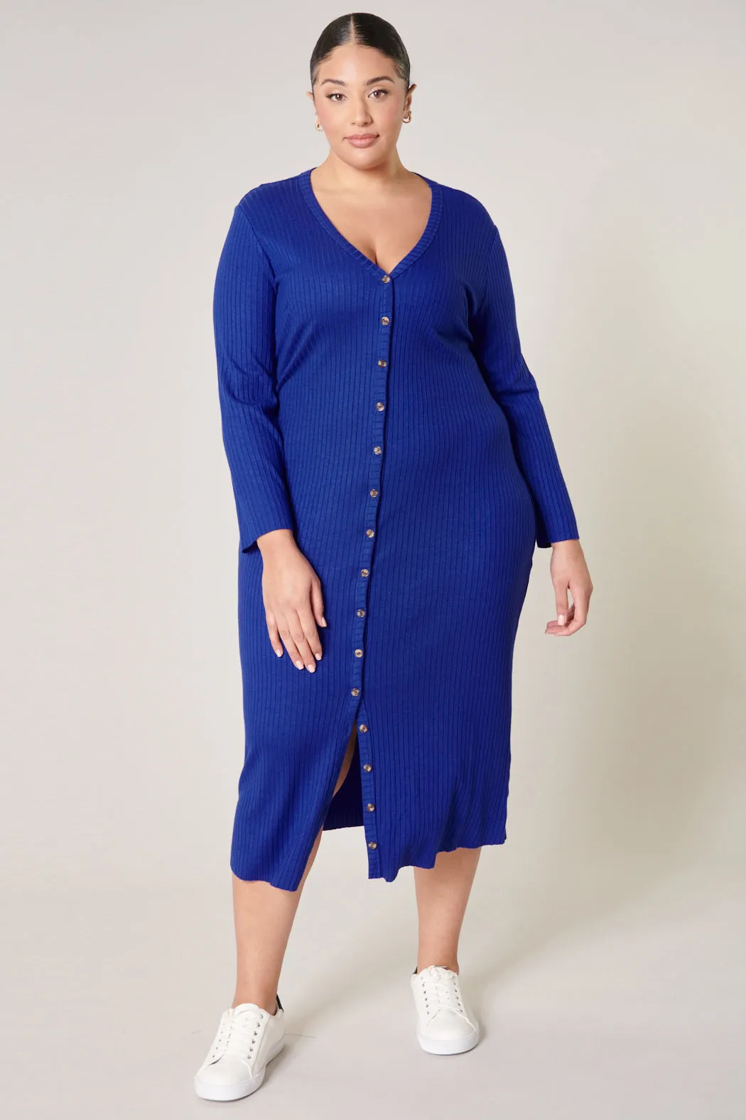 Provence Ribbed Knit Midi Cardigan Dress Curve