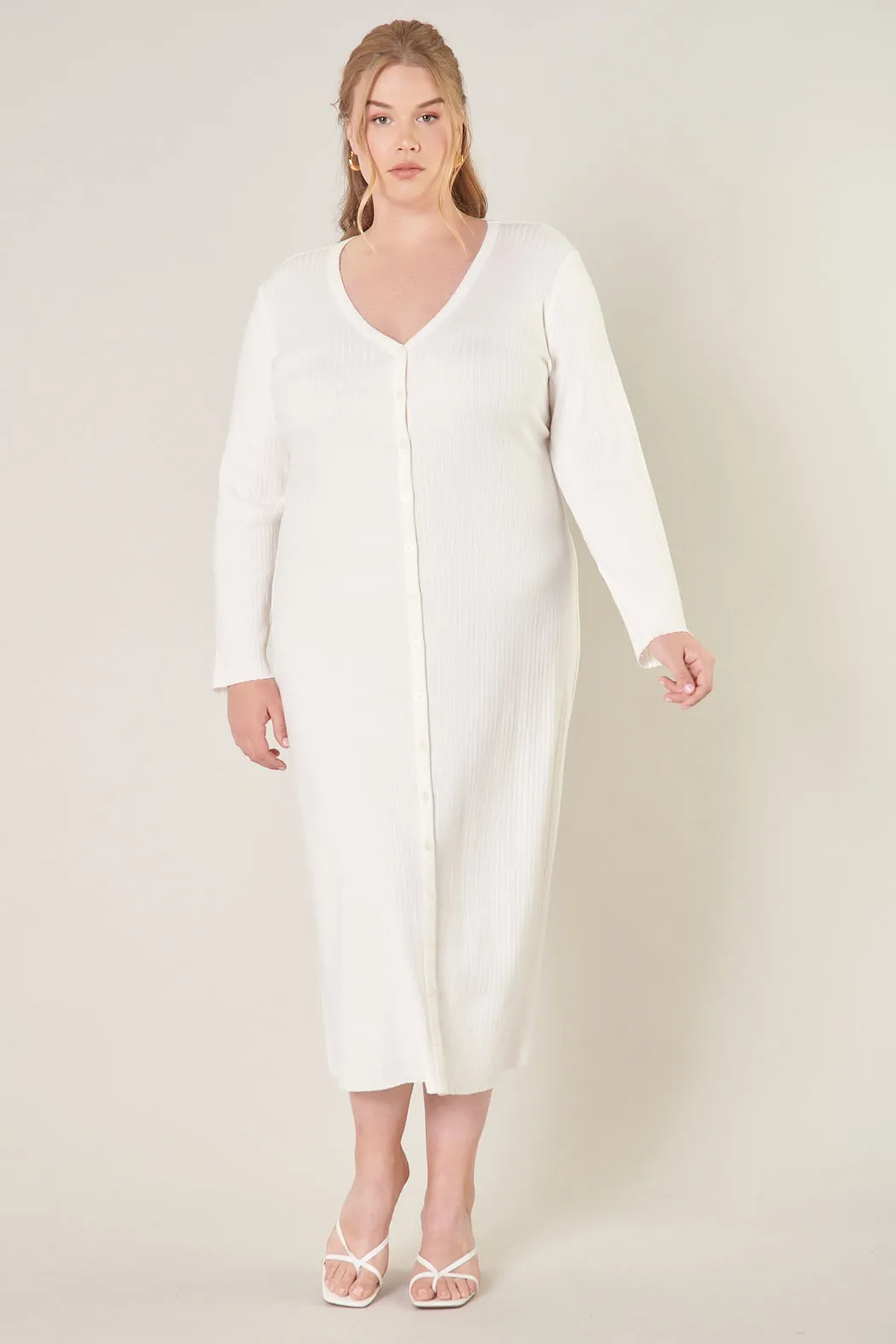 Provence Ribbed Knit Midi Cardigan Dress Curve