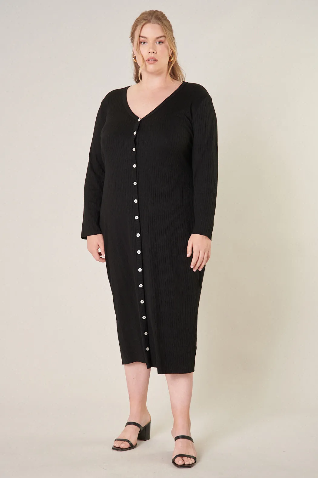 Provence Ribbed Knit Midi Cardigan Dress Curve