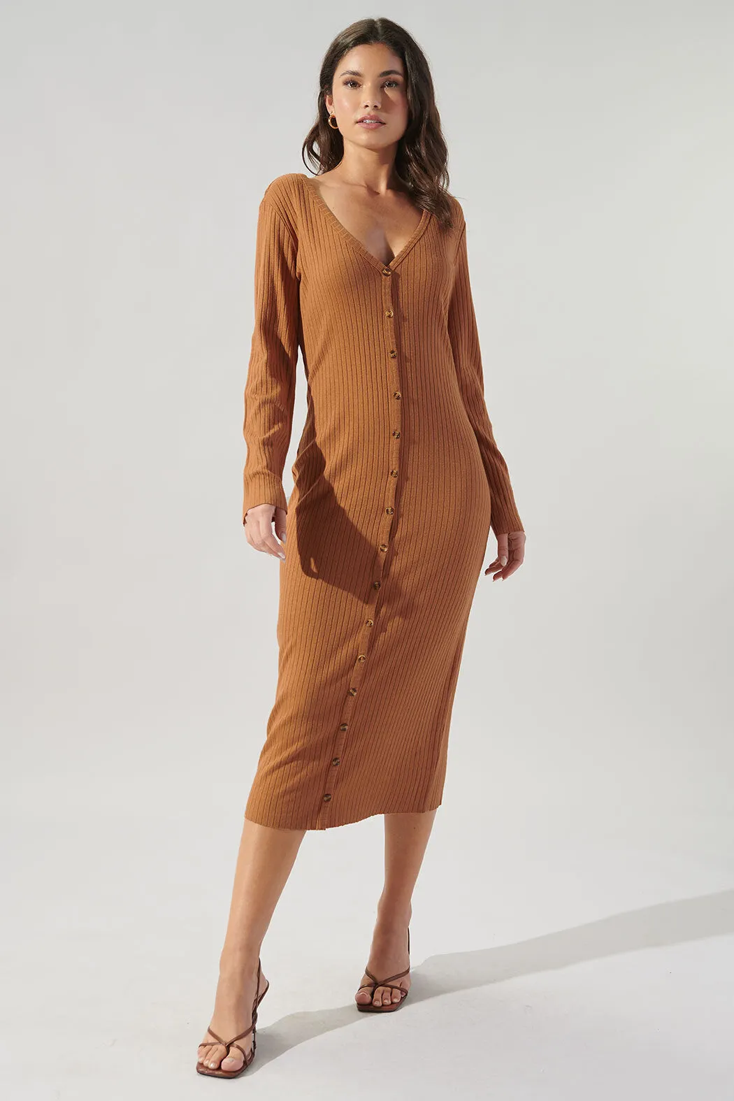 Provence Ribbed Knit Midi Cardigan Dress