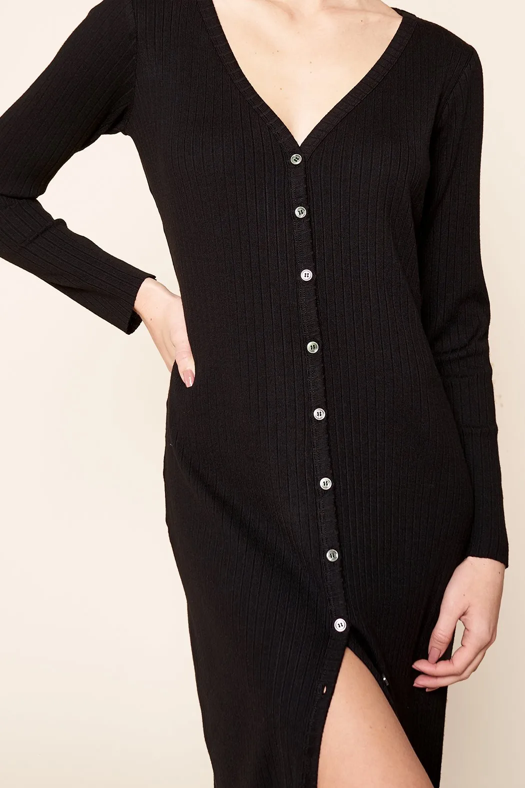 Provence Ribbed Knit Midi Cardigan Dress