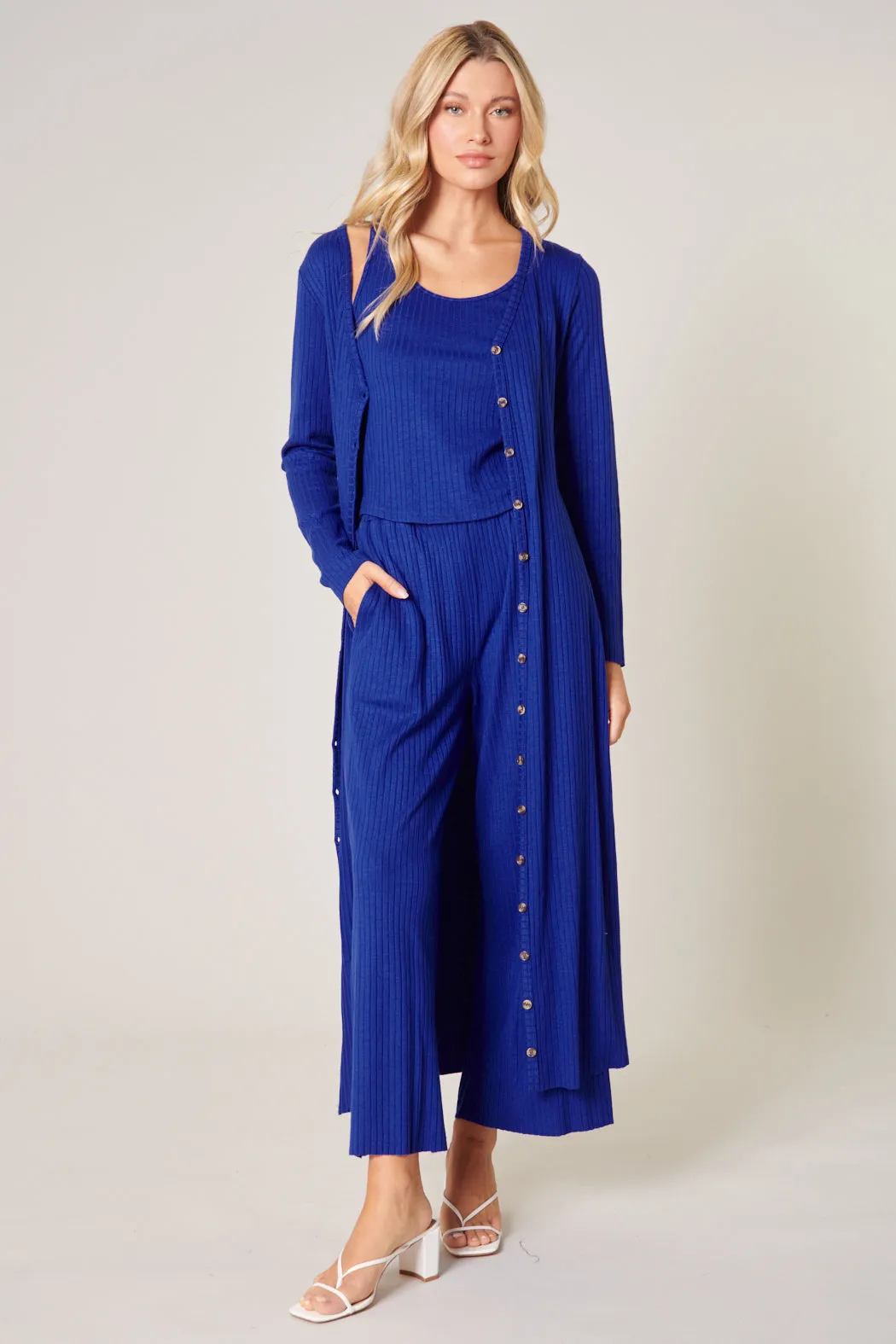 Provence Ribbed Knit Midi Cardigan Dress