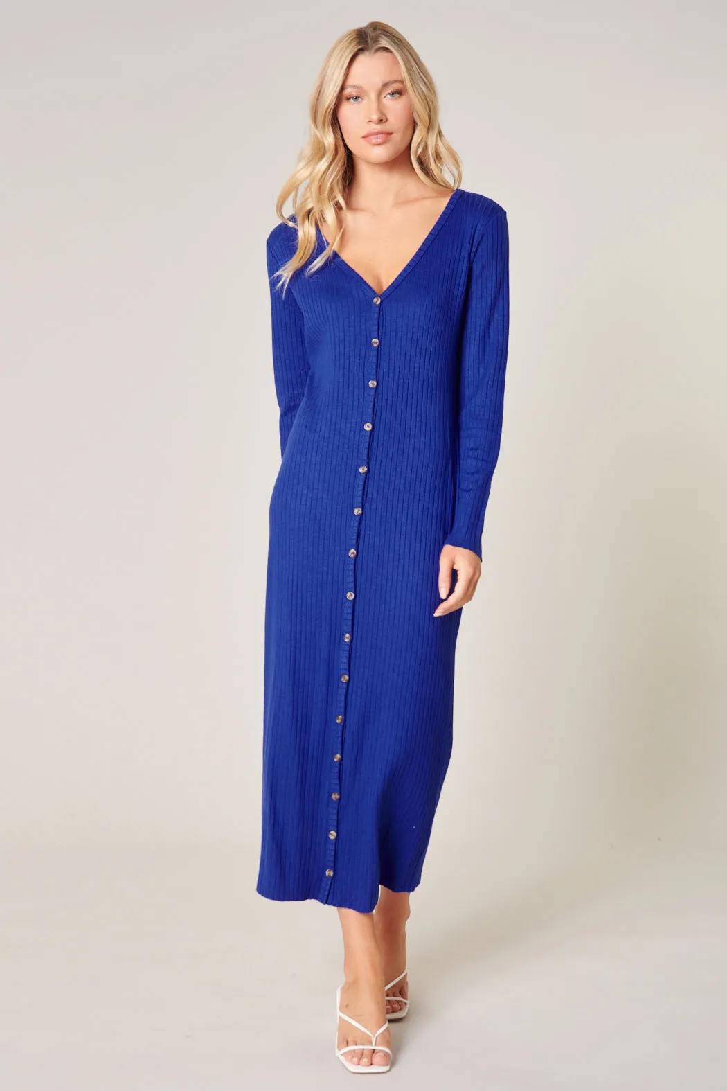 Provence Ribbed Knit Midi Cardigan Dress