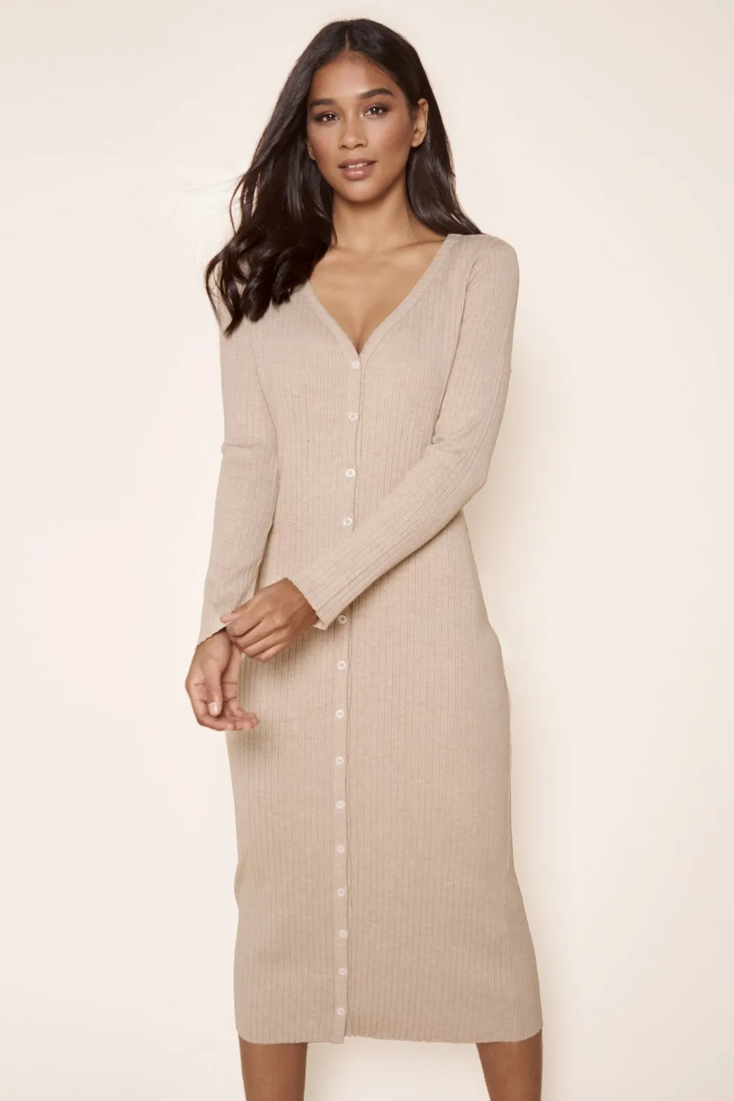 Provence Ribbed Knit Midi Cardigan Dress